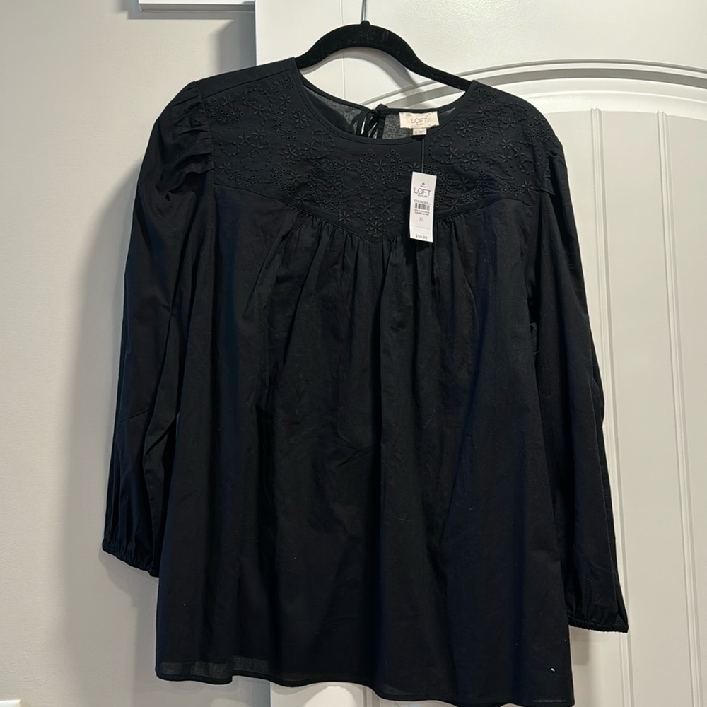 Loft embroidered black, long sleeve peasant style blouse.  Size xlarge.
